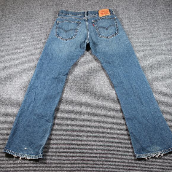 Levi’s Jeans Mens 33x32 Blue 527 Slim Bootcut Distressed Frayed Hem - Picture 7 of 12